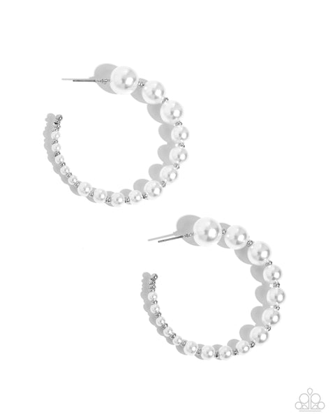 Paparazzi Accessories Candidate Class White Pearl Hoop Earring