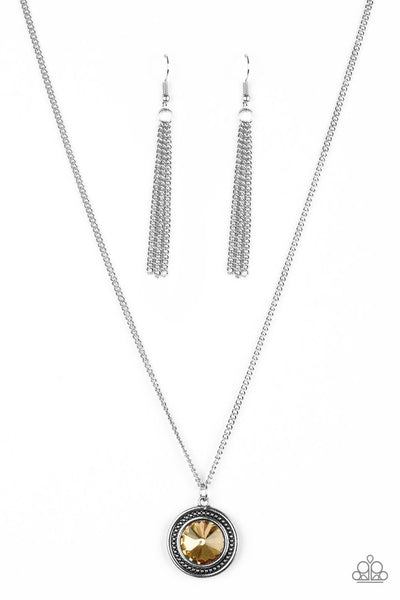 Paparazzi Accessories Mega Money Brown Topaz & Silver Necklace Set