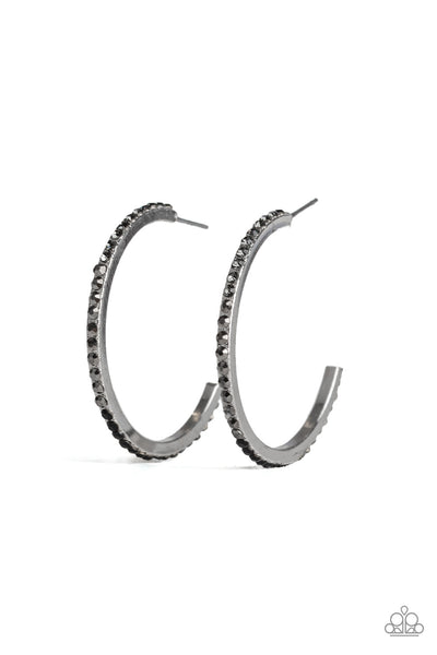 Paparazzi Accessories Rhinestone Revamp Black Hoop Earring