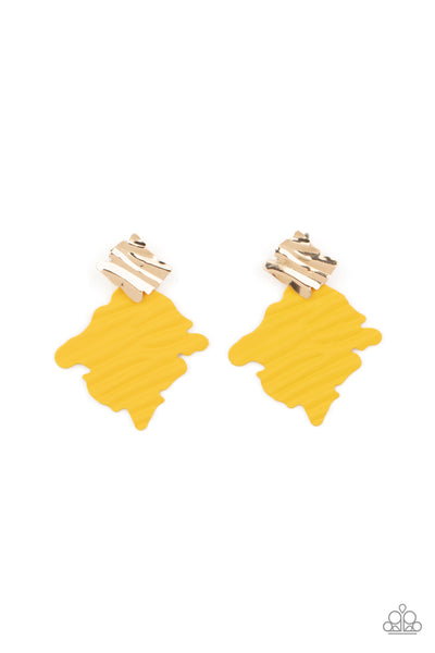 Paparazzi Accessories Crimped Couture - Yellow Earring