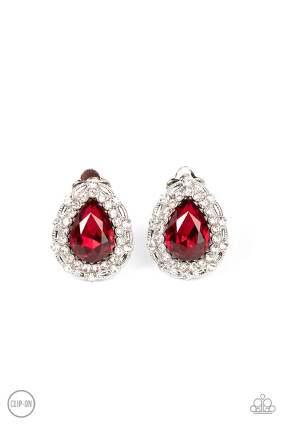 Paparazzi Accessories Haute Happy Hour - Red Clip On Earring
