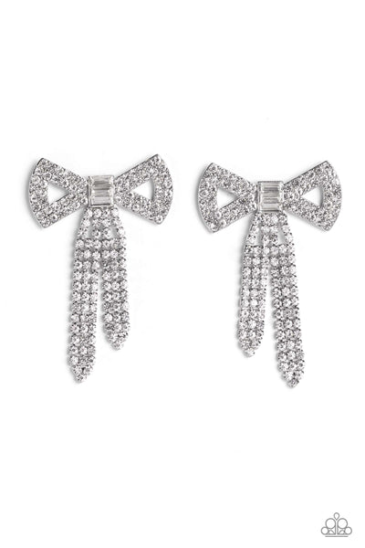 Paparazzi Accessories Just BOW With It - White Earring -August '23 Life of the Party