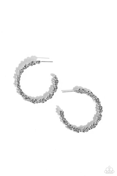 Paparazzi Accessories Braided Bravado - Silver Hoop Earring