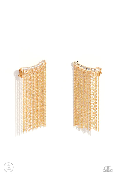 Paparazzi Accessories Feuding Fringe - Gold Earring (Ear Crawlers)
